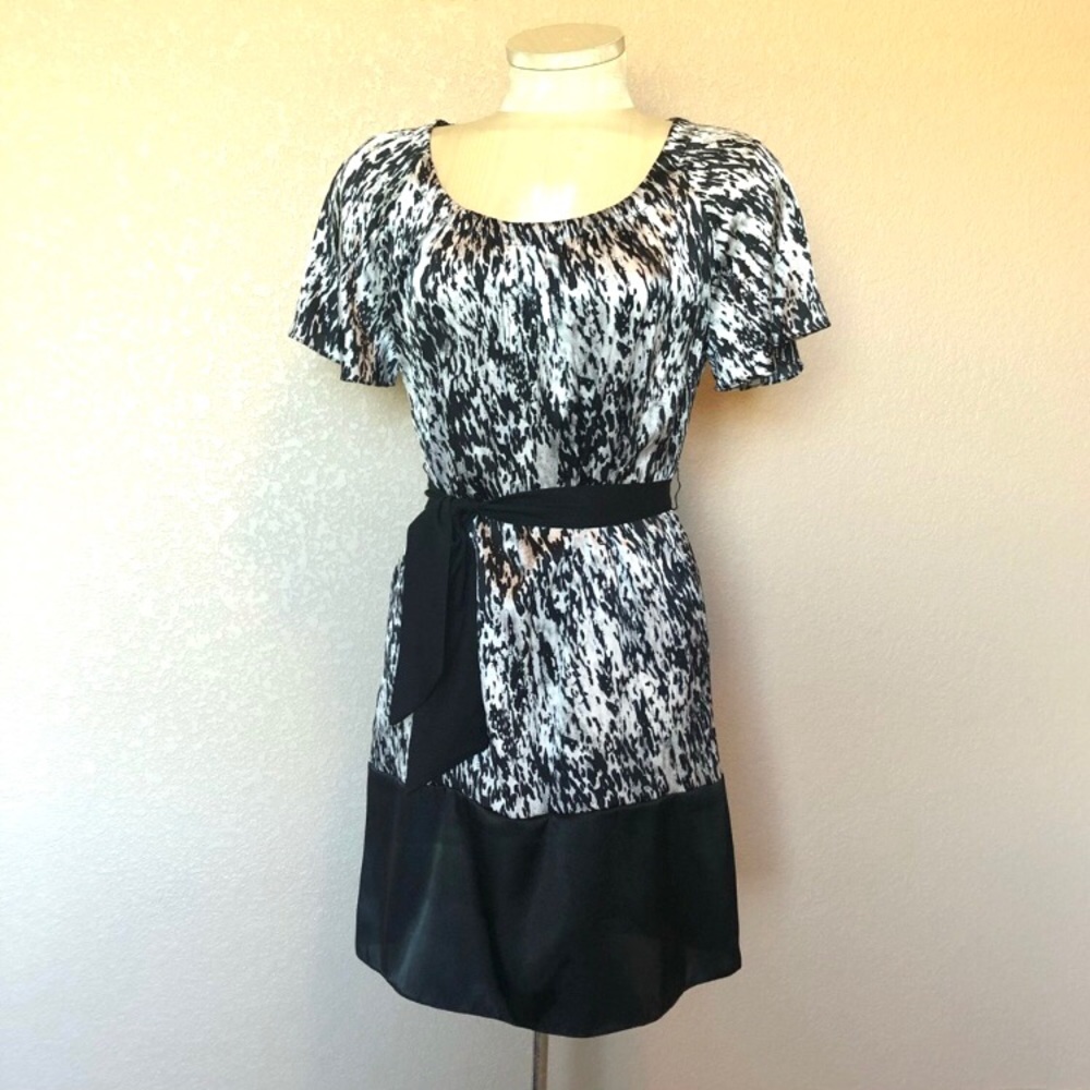 Express black/white print silk dress
